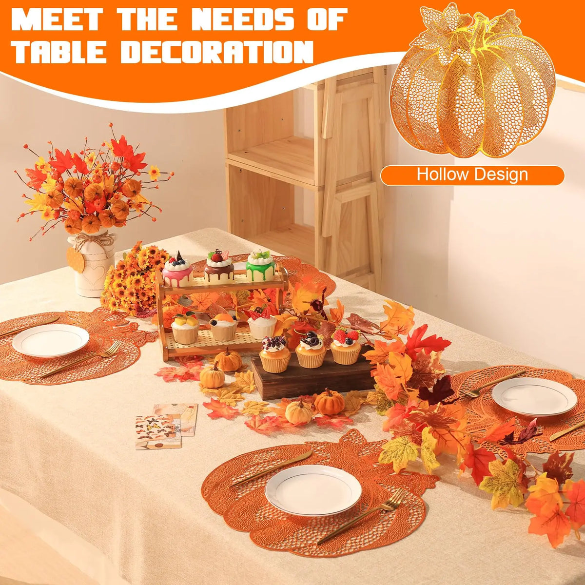 dessous plat citrouille orange automne halloween feuilles nervures réutilisable lavable transparent déco table