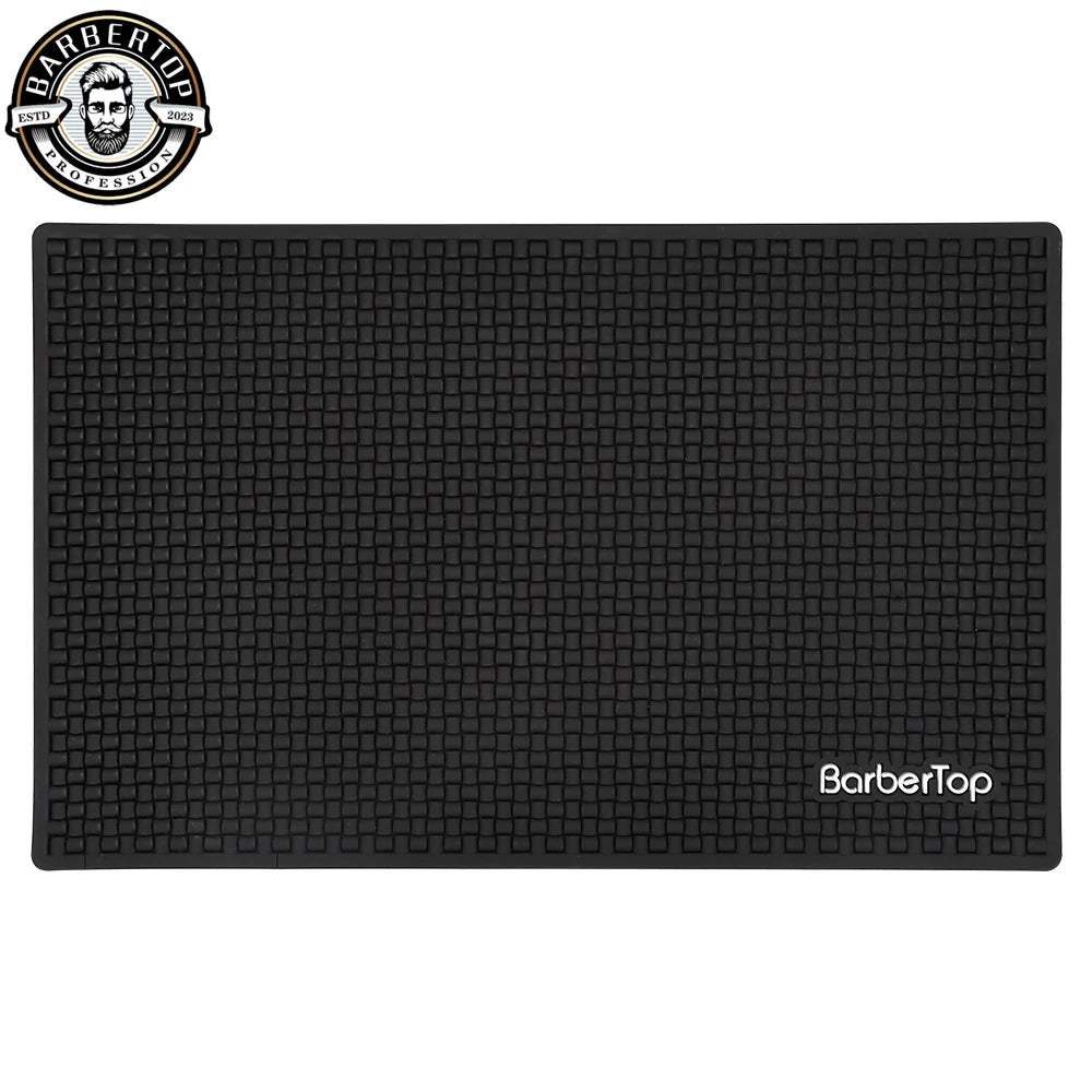 tapis coiffeur antidérapant noir or outils rangement surface texturée professionnel utilitaire