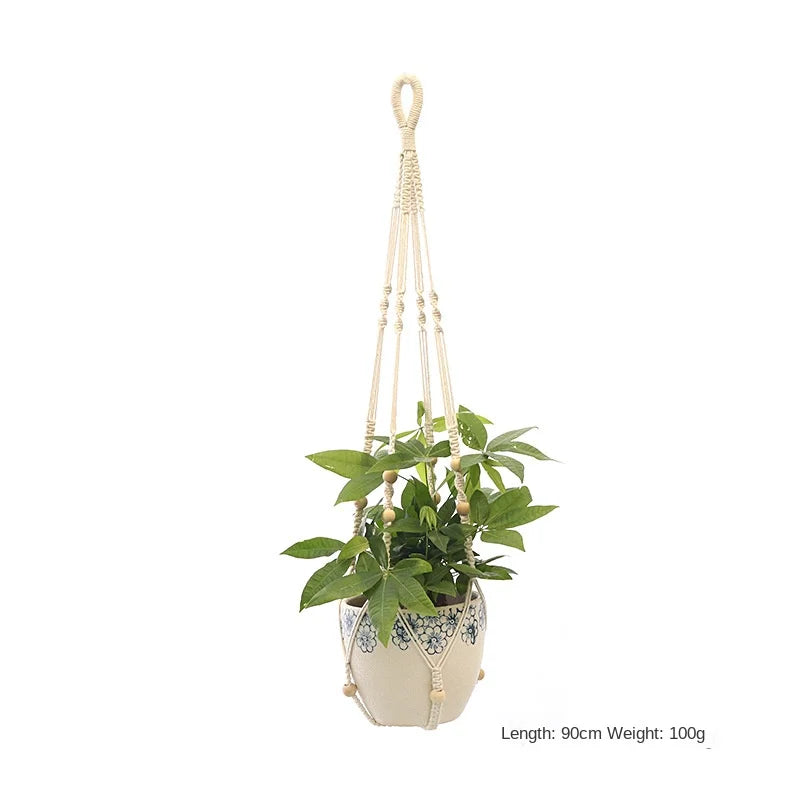 support plante suspendue macramé blanc artisanal anneaux métalliques pot inclusion 90cm 105cm 155cm