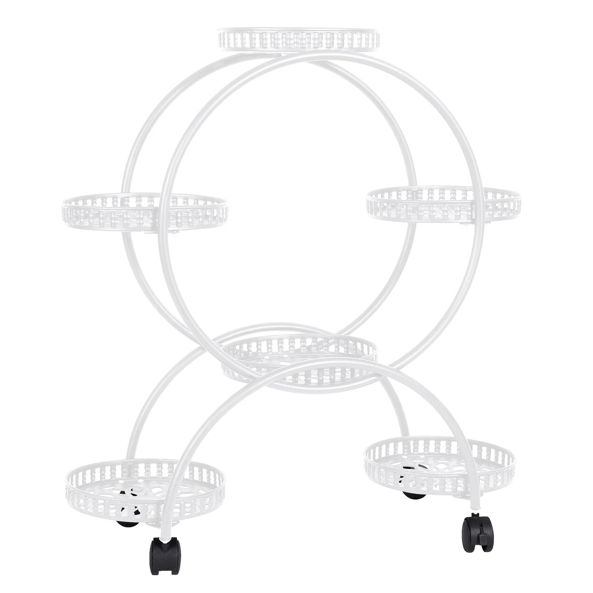 support fleurs roulettes robuste moderne noir blanc pot fleuri plante verte ajouré minimaliste