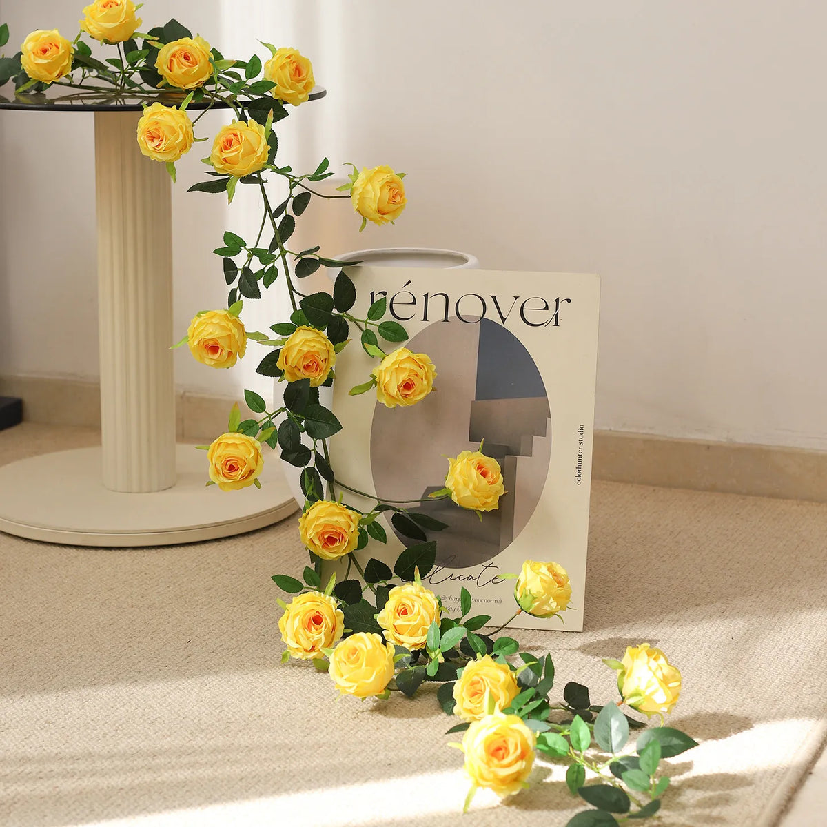 guirlande fleurs artificielles rose feuilles vertes moderne décoration maison mariage anniversaireintérieur