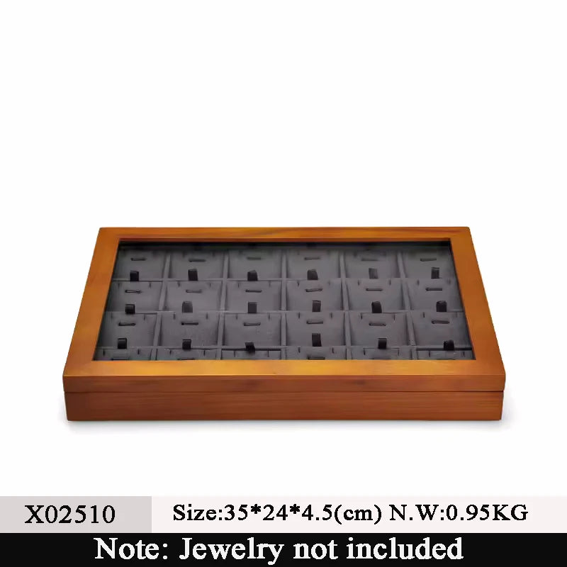 boîtes bijoux bois marron intérieur velours beige verre transparent contemporain minimaliste