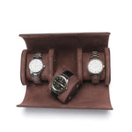 boîte rangement montres cuir velours marron clips métalliques places classique