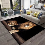 tapis moderne lions animaux salon chambre noir marron beige bleu polyester rectangle