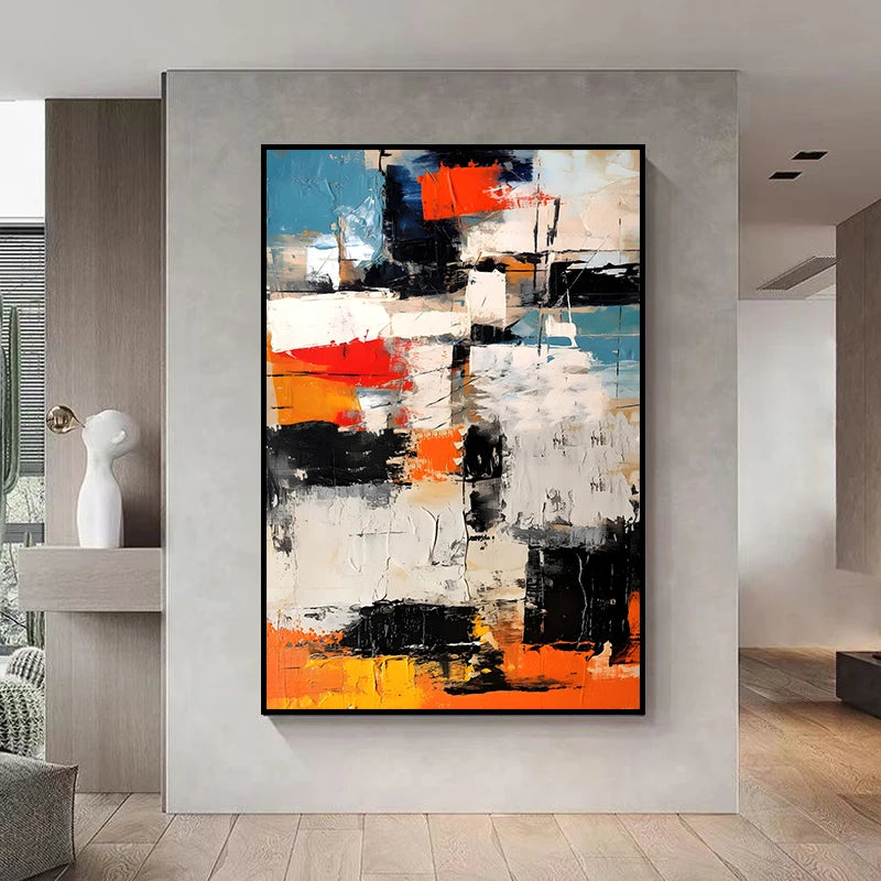 tableau abstrait moderne peinture l'huile bleu blanc noir rectangle sans cadre contemporain opaque decoration
