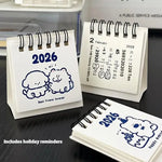 calendrier mini blanc bleu mignon dessins animés anneaux métalliques dates imprimées modernes minimalistes