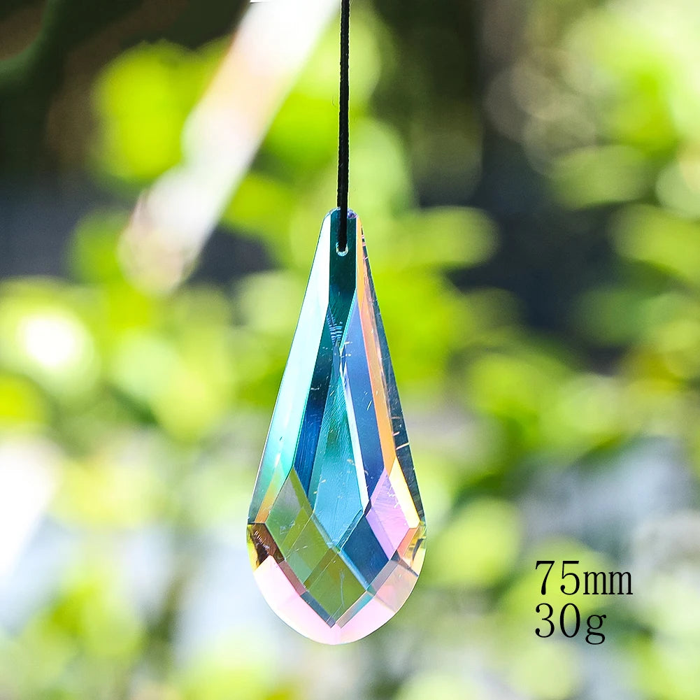 pendants cristal vert bleu jaune arc ciel facettes brillantes modernes transparents anneaux noirs 63mm