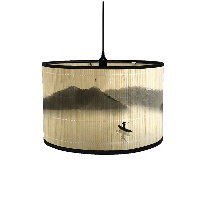 abat jour bambou imprimé floral vintage tringle beige noir oriental traditionnel