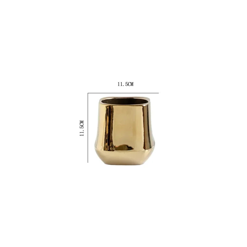 Cache pot céramique moderne blanc doré noir plante verte lisse brillant minimaliste