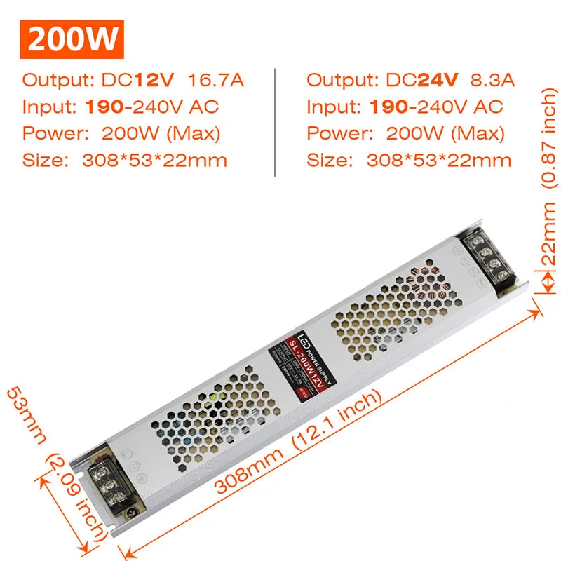 alimentation led ultrafine 12v 24v 60w 100w blanc grille perforations fixations vis