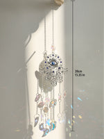 décoration jardin boho hamsa cristal prismes bleu argent transparent lumière capturante