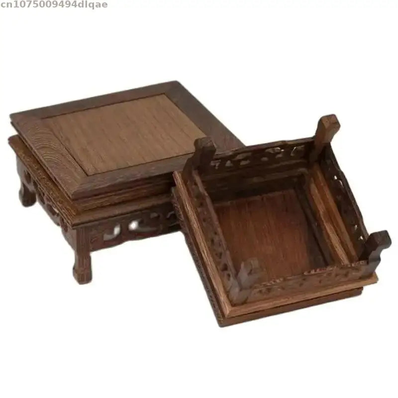 support plante bois naturel gravures decoratives classique artisanal marron foncé elegance traditionnelleintérieur decoration