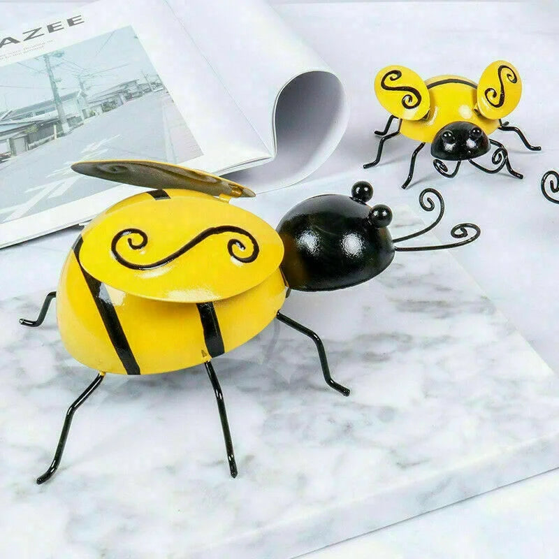 figurines abeilles métal jaune noir artisanal accent mur décoration moderneintérieur jardin ornementalleyes antennes vintage