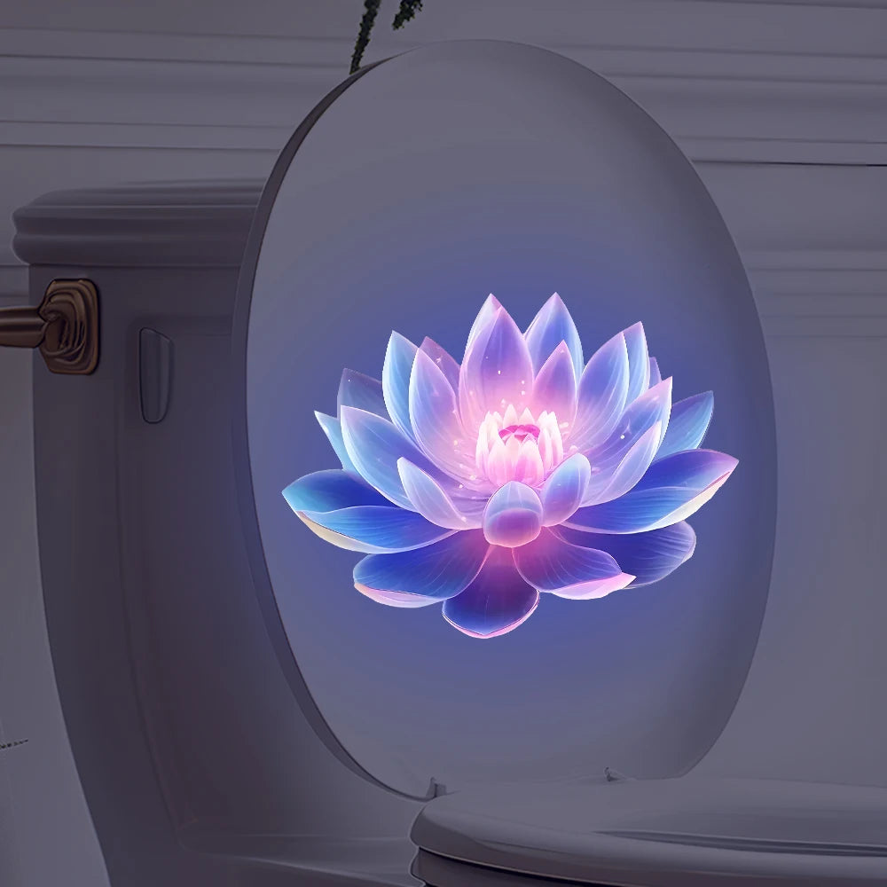 sticker mural fleur lotus violet bleu rose moderne lumineux salle bain auto adhésif pvc