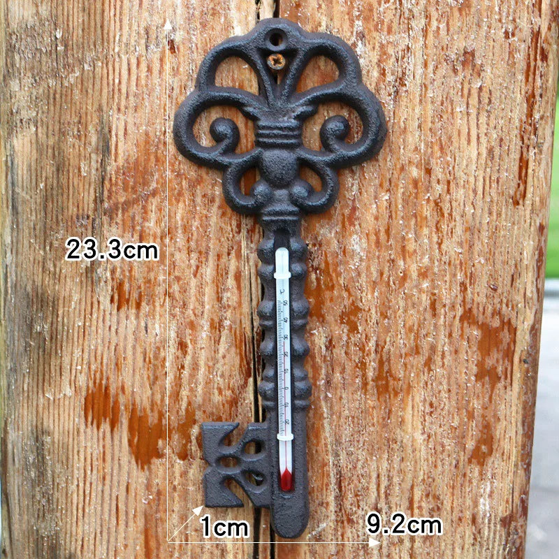 thermomètre clé vintage décoration murale ornements floraux noir rouge blanc rustic