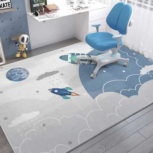 tapis sol enfant motif astronaute fusée espace chambre bébé salon décoration moderne bleu