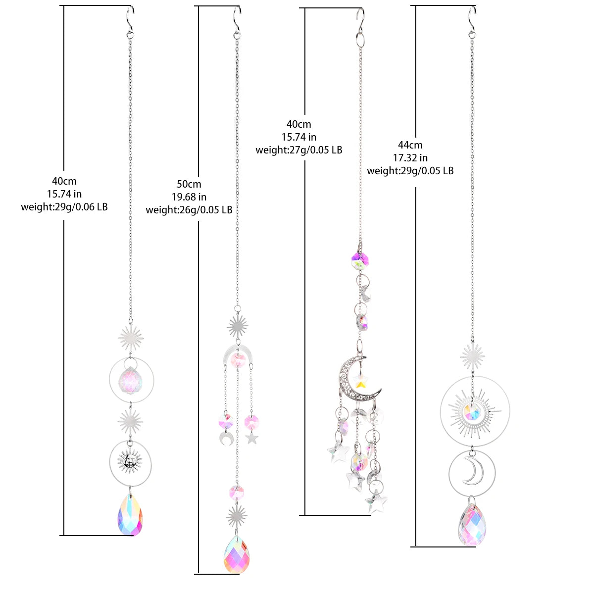 décoration extérieure boho mobile transparent argenté lune étoiles motifs floraux opalescent chaines jardin suncatcher