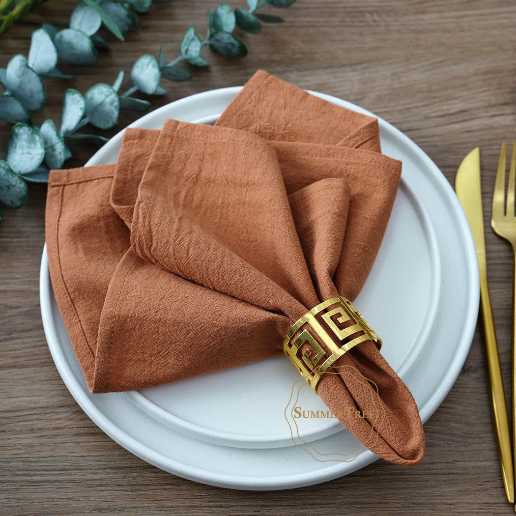 serviettes coton 40x40cm réutilisables beige clair texture classique anneau doré restaurant maison party