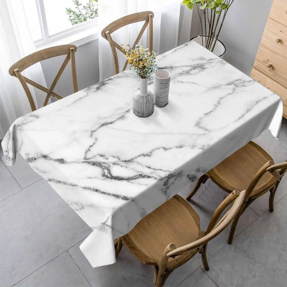 nappe rectangulaire marbre moderne blanc gris polyester réutilisable table manger