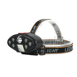 lampe frontale led rechargeable camping pêche rayures noires orange ceinture ajustable haute luminosité usb