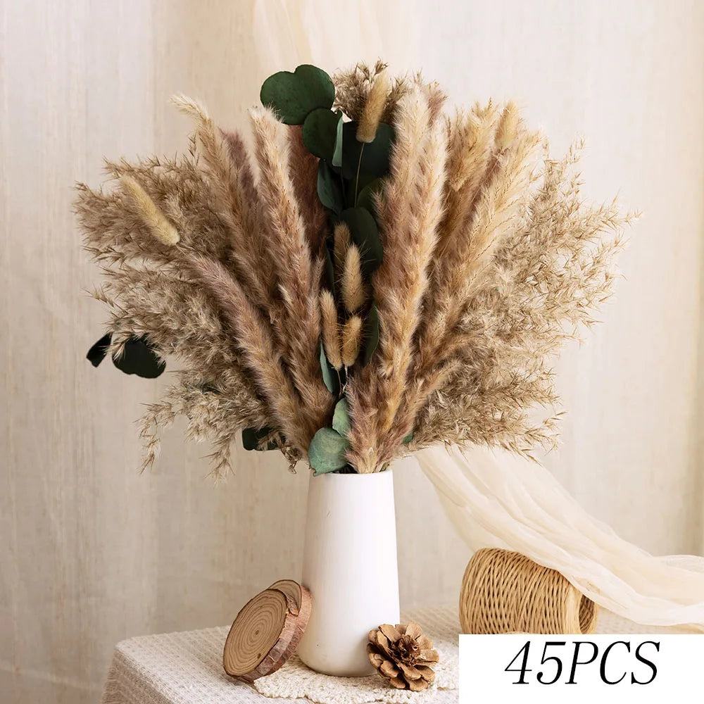 décoration boho bouquet fleurs séchées pampas naturel beige blanc vase maison anniversaire