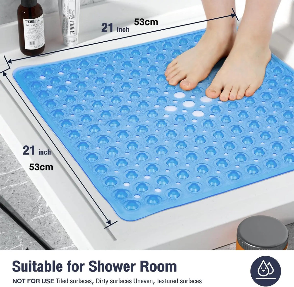 tapis douche moderne bleu clair ventouses antidérapantes motif circulaire semi transparent salle bain