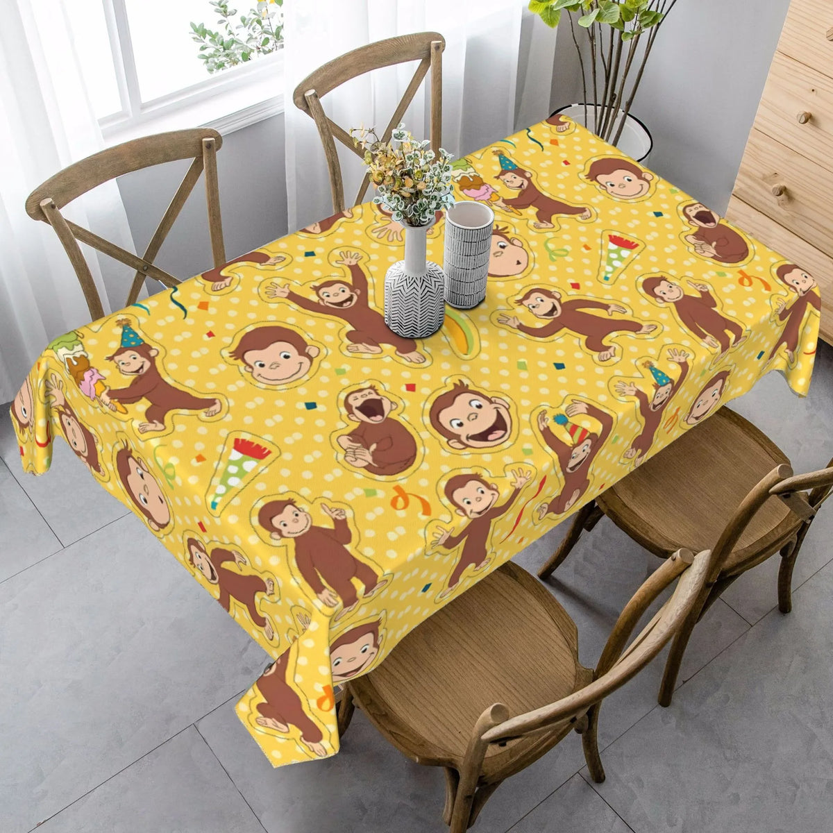nappe rectangulaire polyestère jaune monkeys fête anniversaire enfants moderne extérieur mariage restaurant