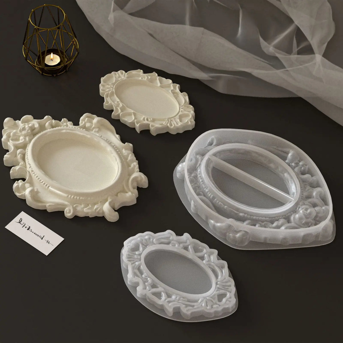 moule silicone blanc orné motifs floraux baroque décoration artisanale table bijoux création