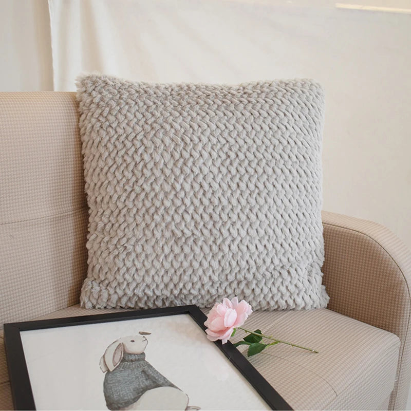 coussin peluche gris moderne 45x45cm simple motif géométrique décoration intérieure farmhouse