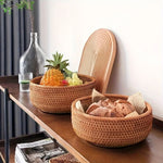paniers rotin tissage traditionnel marron clair rustique naturel rangement décoration maison cuisine