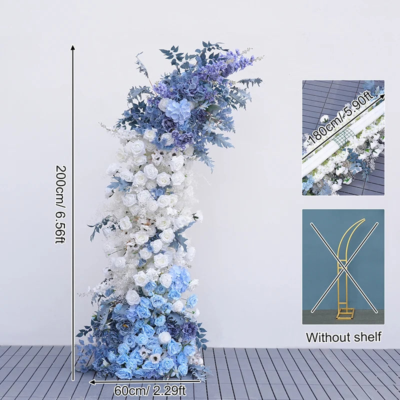 Arche décorative mariage fleurs artificielles bleu blanc vert feuillage classique festifextérieur