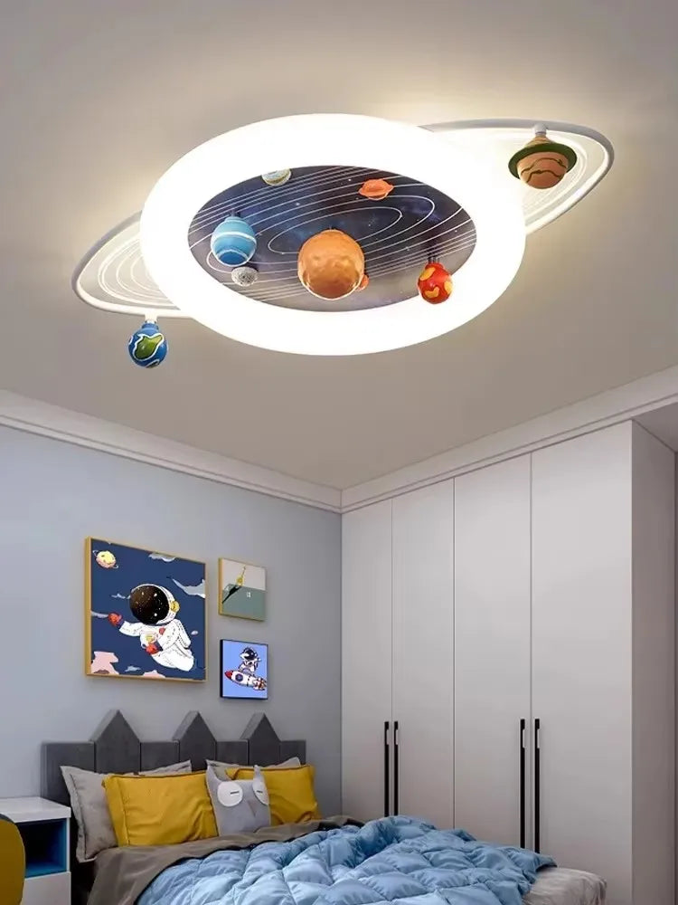 lampe plafonnier led planètes colorées cartoon blanc bleu orange rouge vert gris chambre étude