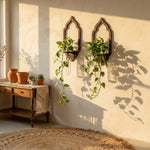 panier fleurs bois décoratif support mur transparent tubes verre arches soleil pieuvre bohème rustic