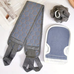 brosse bain moderne gant serviette bleu texture hexagonale set bain trois pièces