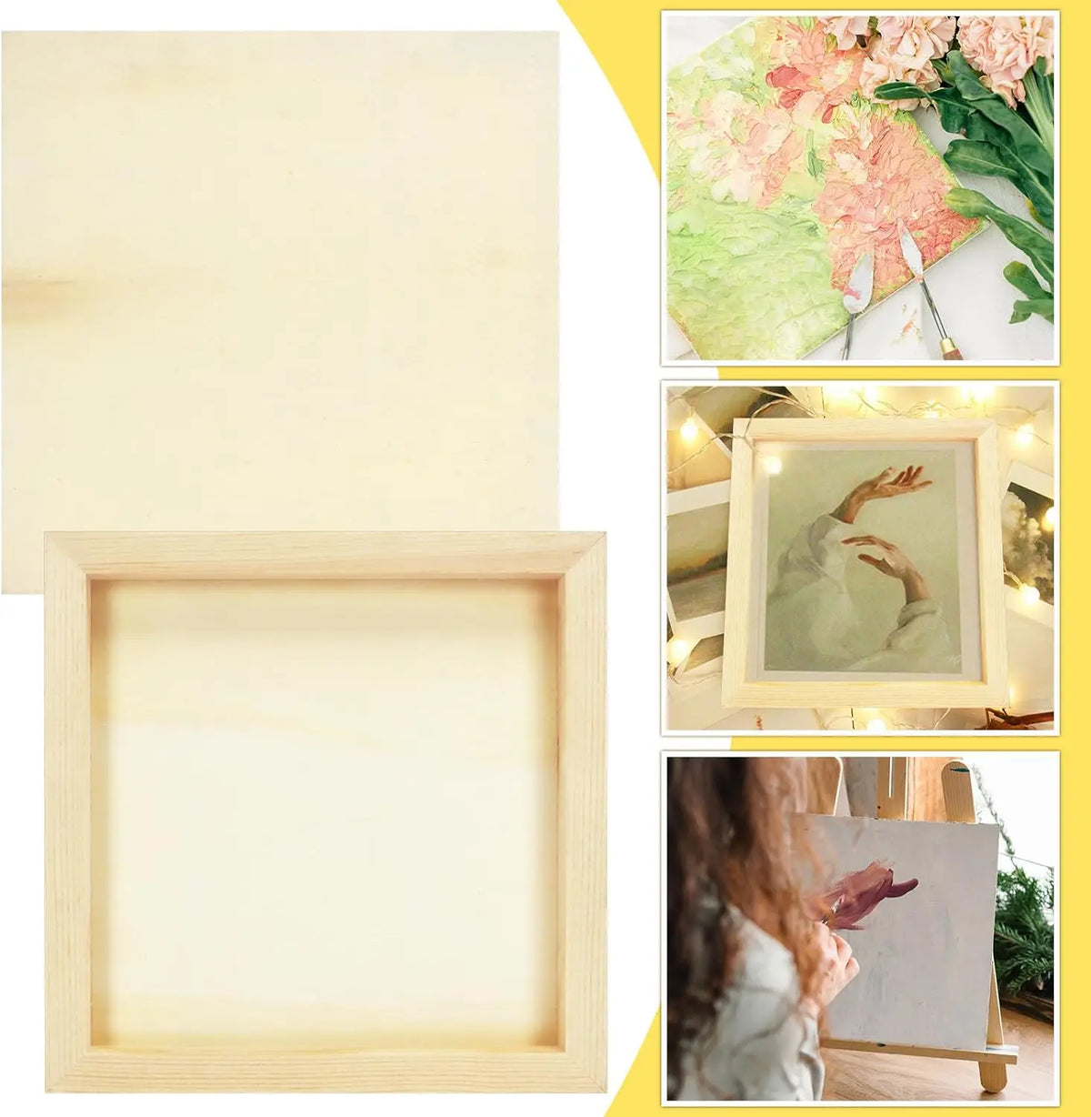 cadres peinture bois naturel toile blanche classique minimaliste pack artisanat
