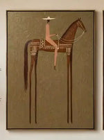 tableau moderne minimaliste chevaux stylisés motifs géométriques couleur marron beige noir blanc toile sans