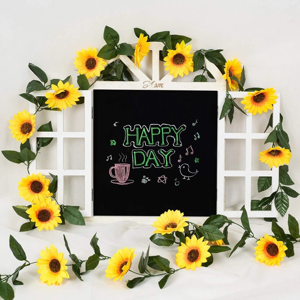 guirlande fleurs tournesol jaune vert feuilles naturelle decoration exterieure mariage anniversaire maison