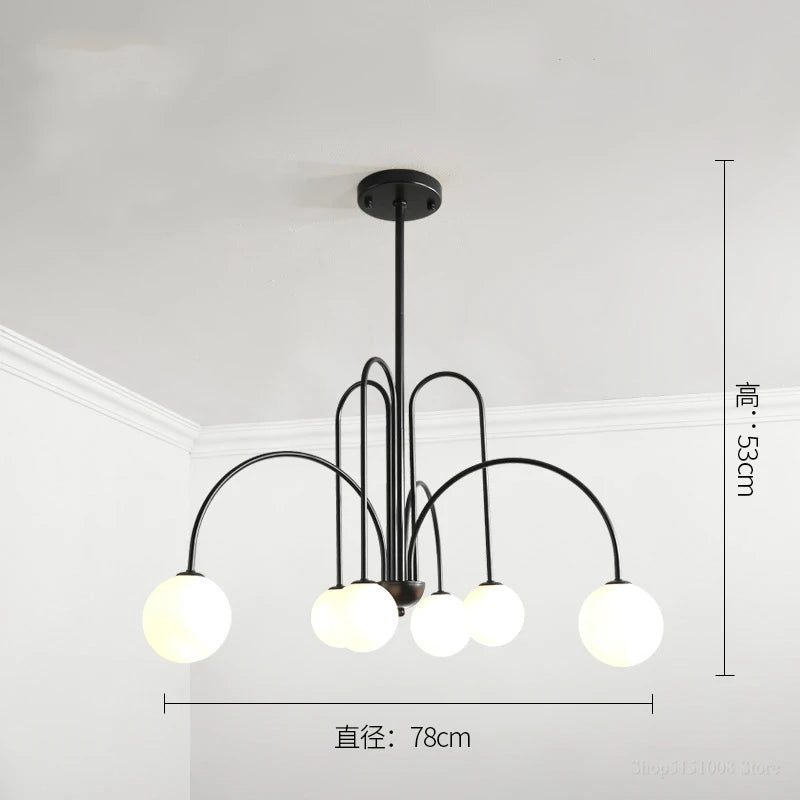 lustre moderne rouge noir doré sphères blanches opaques suspension salon chambre