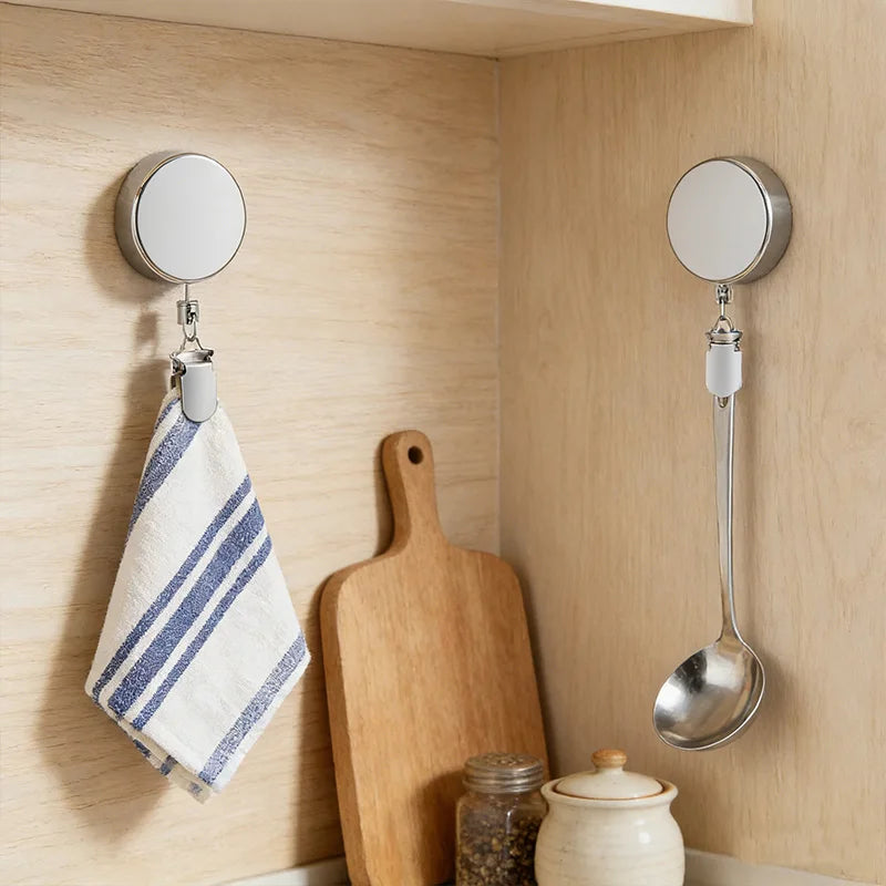 clip rétractable argenté fixe serviettes moderne porte clés antiperte utilitaire cuisine salle bain