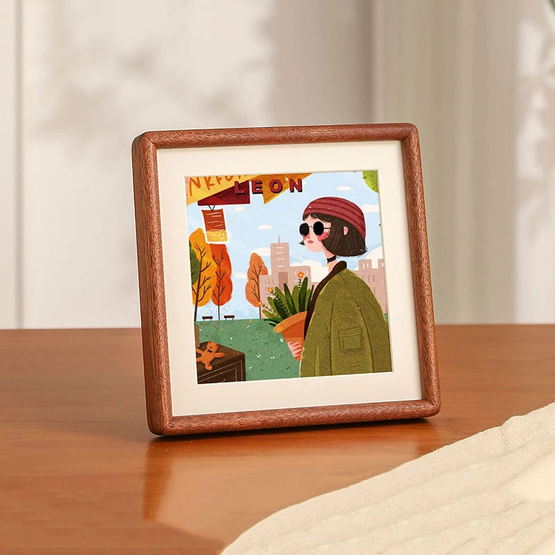 cadre photo carré bois marron intérieur clair moderne table mur qualité decoration house