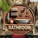 décoration murale plaque bois salle bain baignoire toilette miroir serviettes plantes 3d chambre cordeSuspension