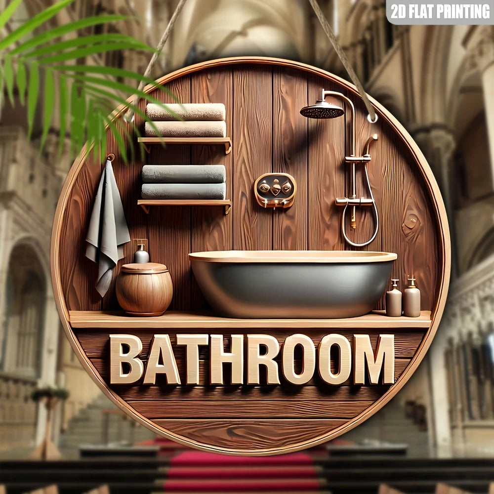 décoration murale plaque bois salle bain baignoire toilette miroir serviettes plantes 3d chambre cordeSuspension