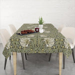 nappe fleurs stylisées art nouveau vert clair blanc rectangle polyester réutilisable table mangercoration festive