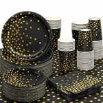 assiettes pois dorés noires gobelets serviettes tablecloth fête anniversaire mariage nouveauannée