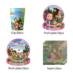ensemble vaisselle jetable masha ours assiettes gobelets serviettes anniversaire enfant cartoon
