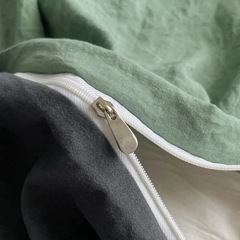 ensemble literie vert olive gris moderne housse couette fermeture éclair deux taies d'oreiller drap