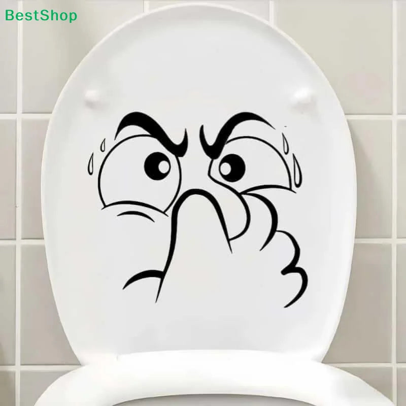 sticker mural noir visage triste dessin animé salle bain amovible décoration humoristique