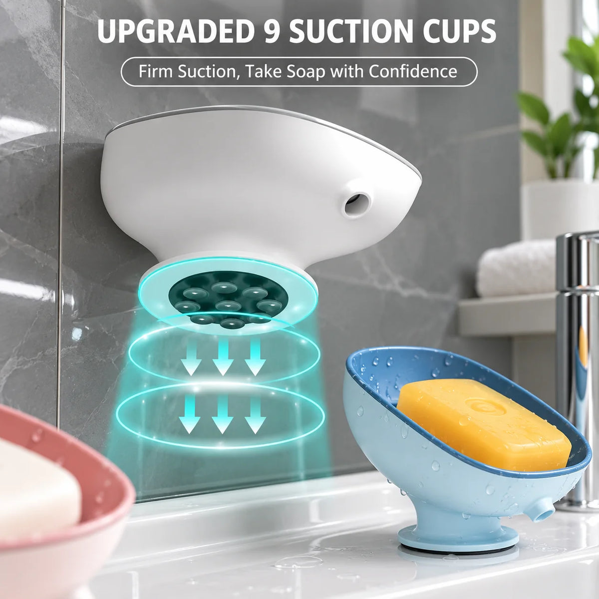 support savon moderne plastique gris rose bleu égouttoir éponge savonnette posable suction