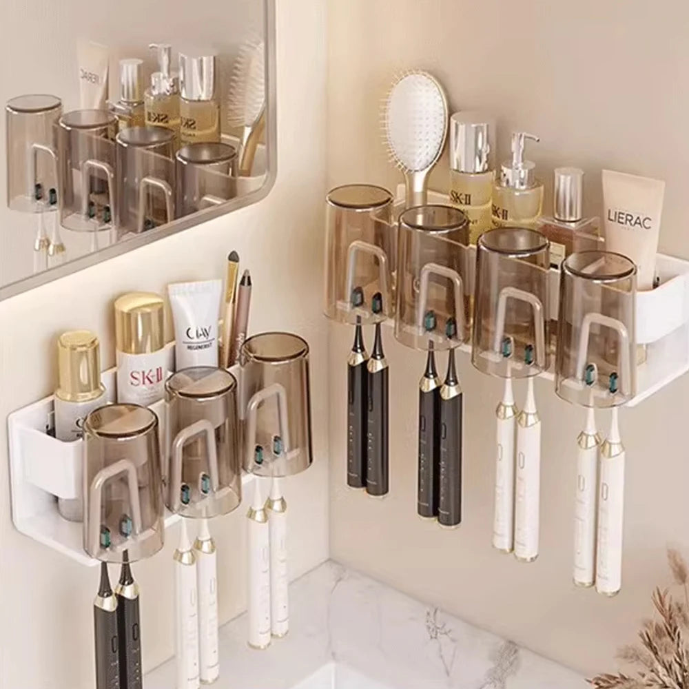 porte brosses dents cosmétiques transparent blanc gris moderne pratique adhésif salon brosses flacons tasses