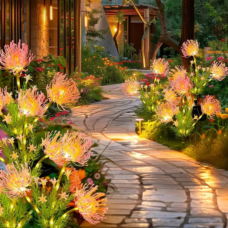 lampes solaires extérieures fleurs led rose verte modernes feuilles